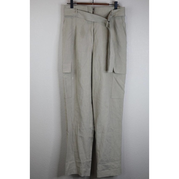 Lafayette 148 Pants Women 8 Paper Bag High Waist Belted Cargo Khaki‎ Boho Preppy - Picture 1 of 14